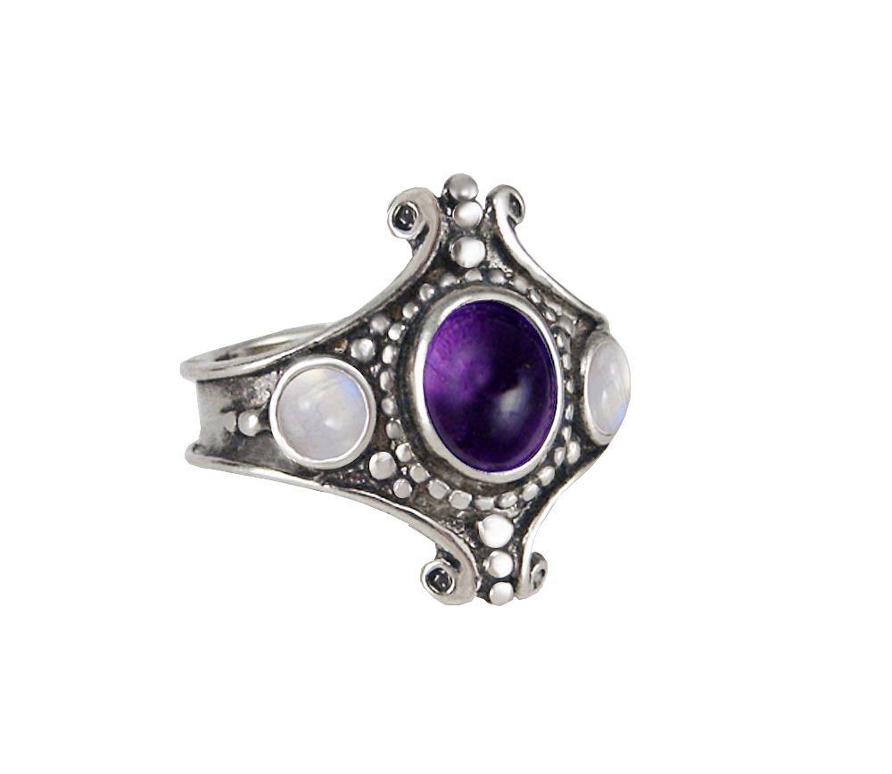 Sterling Silver Imperial Ring With Amethyst And Rainbow Moonstone Size 11